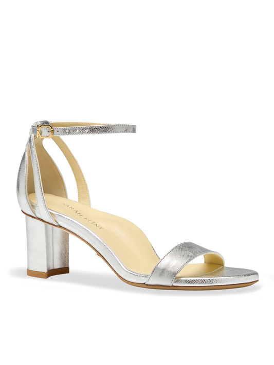 Perfect Block Sandal 60 in Silver Textured Saffiano