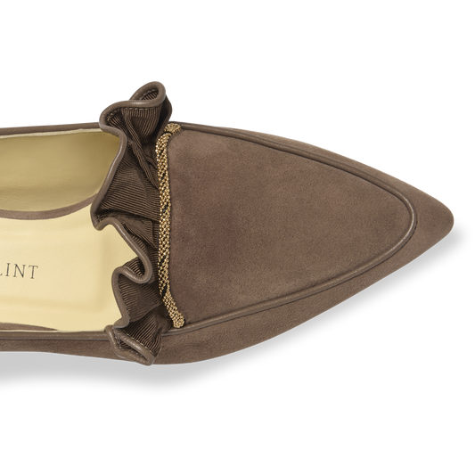 Gudel in Mocha Suede and Gold Chain