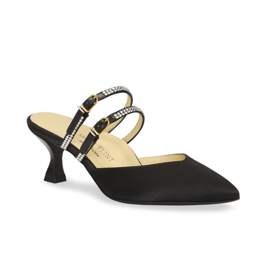 Perfect Shiffon Kitten Mule 50 in Black Satin