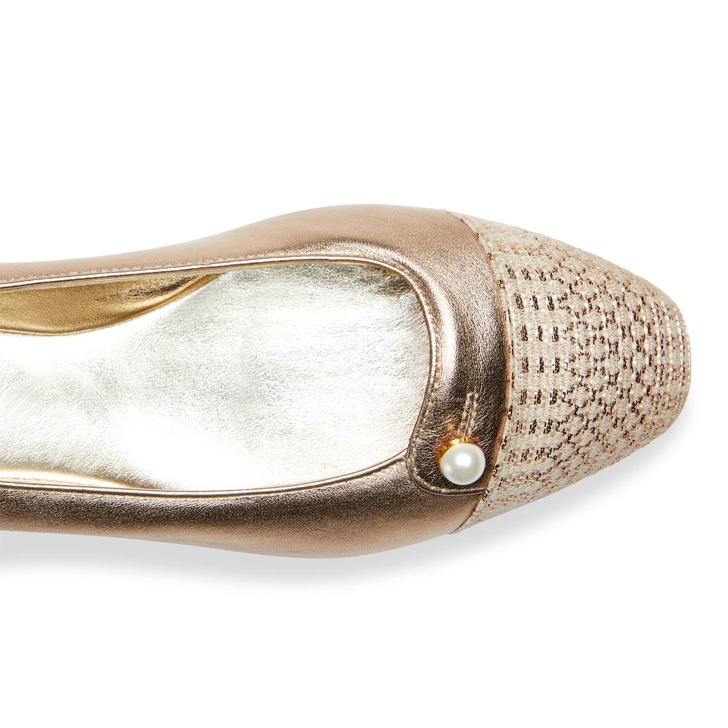 A soft and flexible version of the classic ballet flat, in rose gold nappa with a shimmer textile cap toe.
