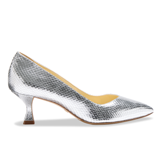 Perfect Kitten Pump 50 in Silver Embossed Snake