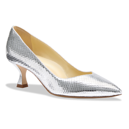 Perfect Kitten Pump 50 in Silver Embossed Snake