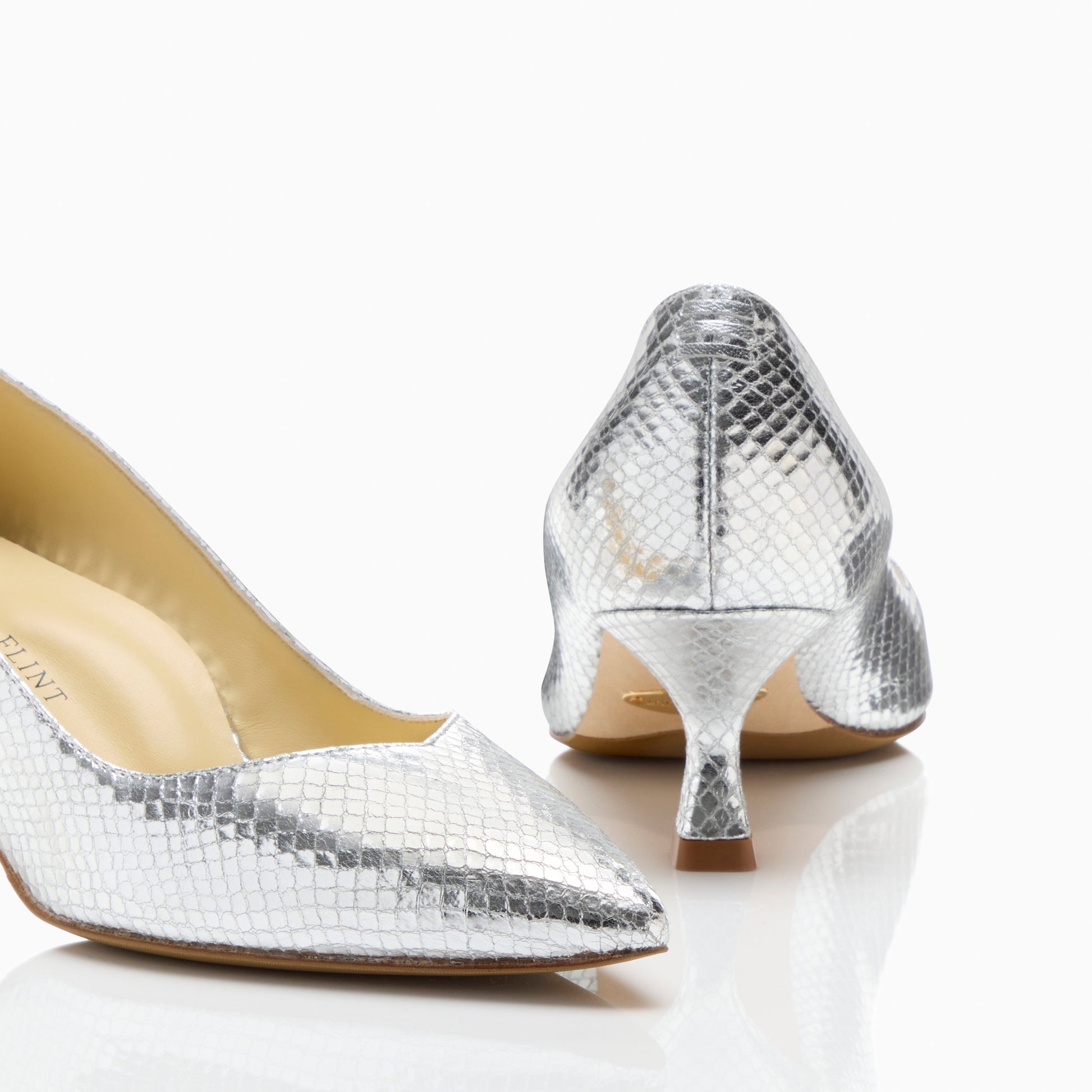 Perfect Kitten Pump 50 in Silver Embossed Snake