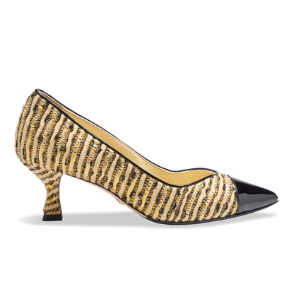 Perfect Kitten Pump 50 in Black and Gold Boucle