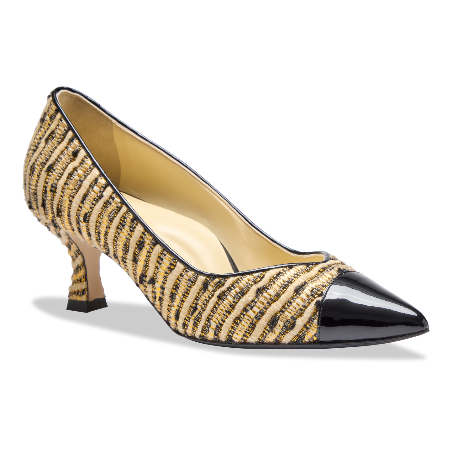 Perfect Kitten Pump 50 in Black and Gold Boucle