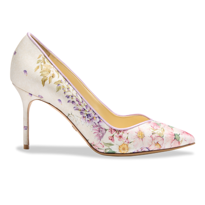 Perfect Pump 85 in White Floral Silk