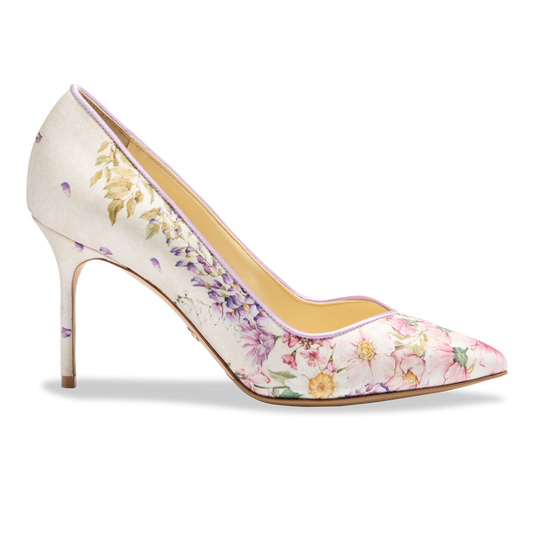 Perfect Pump 85 in White Floral Silk