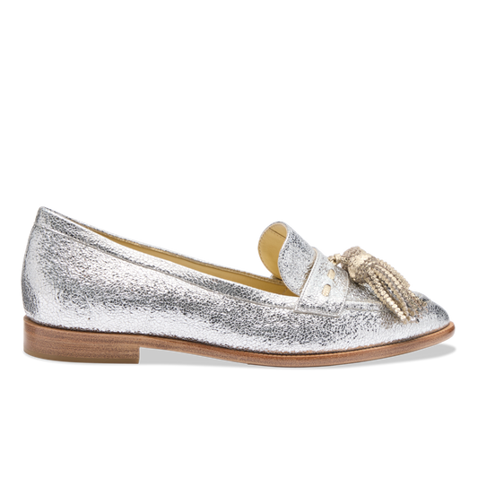 Janet Loafer in Silver Crackle Leather