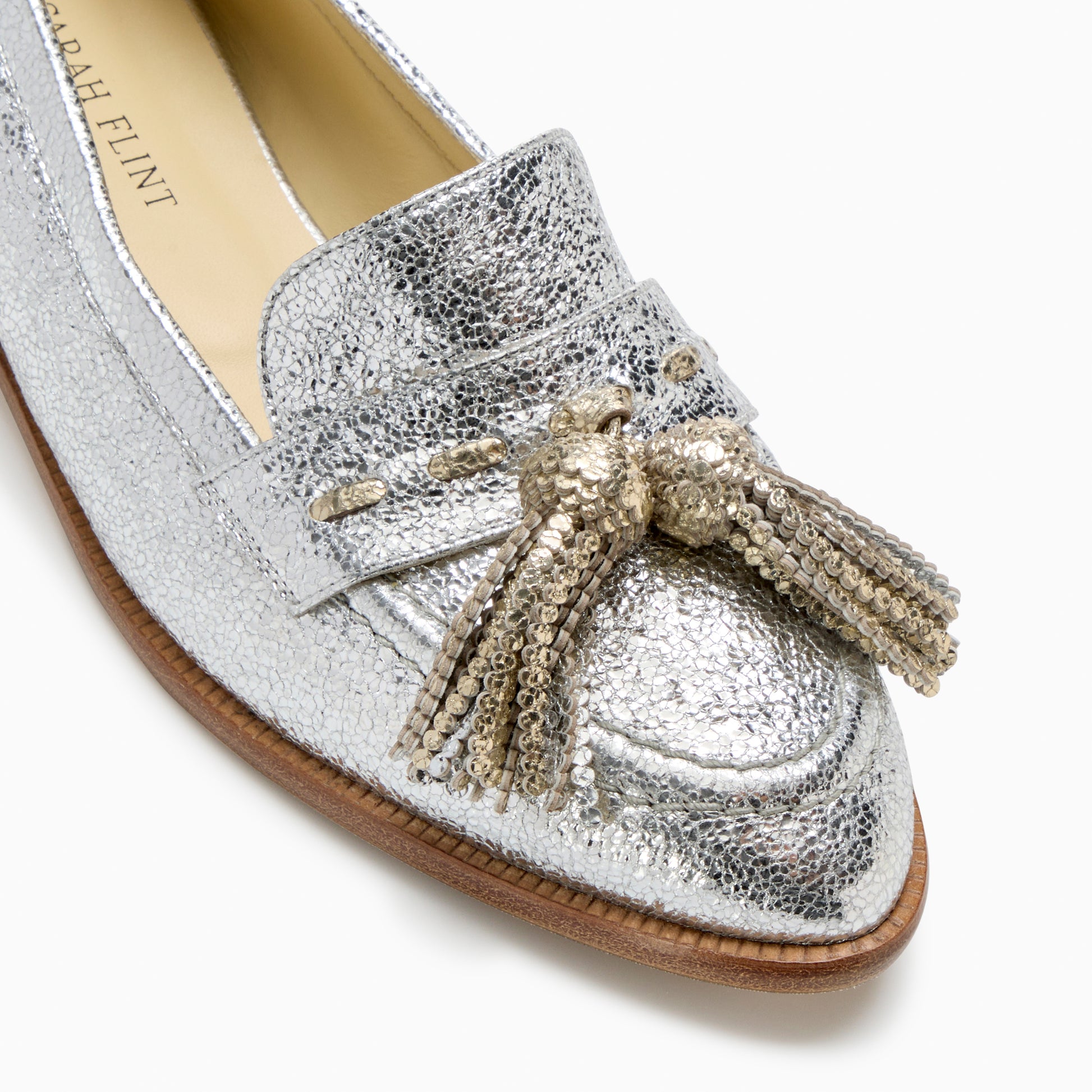 Janet Loafer in Silver Crackle Leather