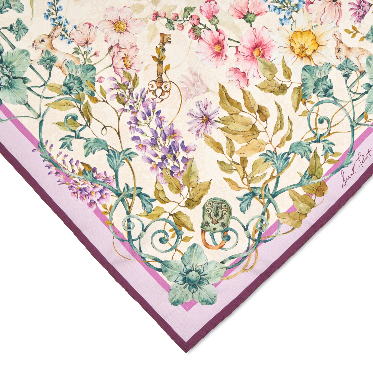 Secret Garden Scarf 90 in White Floral Silk