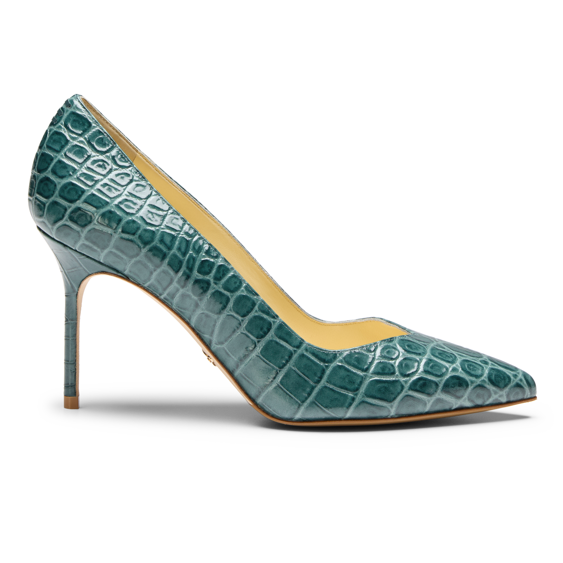 Perfect Pump 85 in Emerald Green Croc Embossed Calf