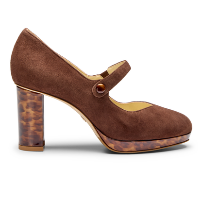 Perfect Mary Jane Platform 85 in Espresso Suede and Tortoise