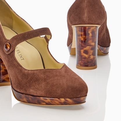 Perfect Mary Jane Platform 85 in Espresso Suede and Tortoise