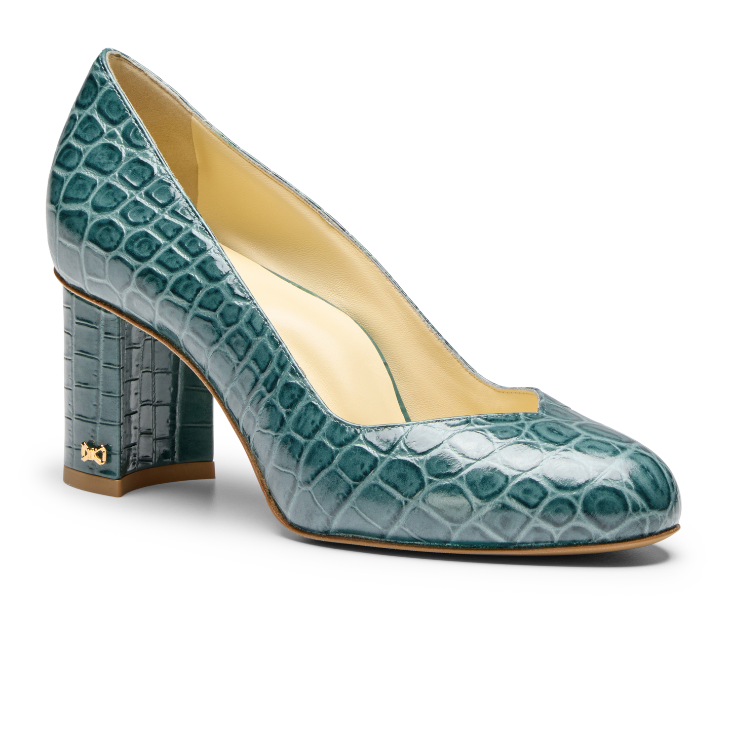 Perfect Round Toe Pump 70 in Emerald Green Croc Embossed Calf