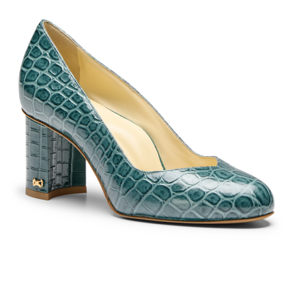 Perfect Round Toe Pump 70 in Emerald Green Croc Embossed Calf