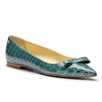 Natalie in Emerald Green Croc Embossed Calf