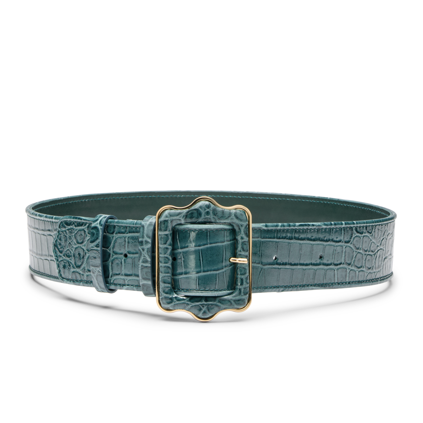 Vienna Belt in Emerald Green Croc Embossed Calf