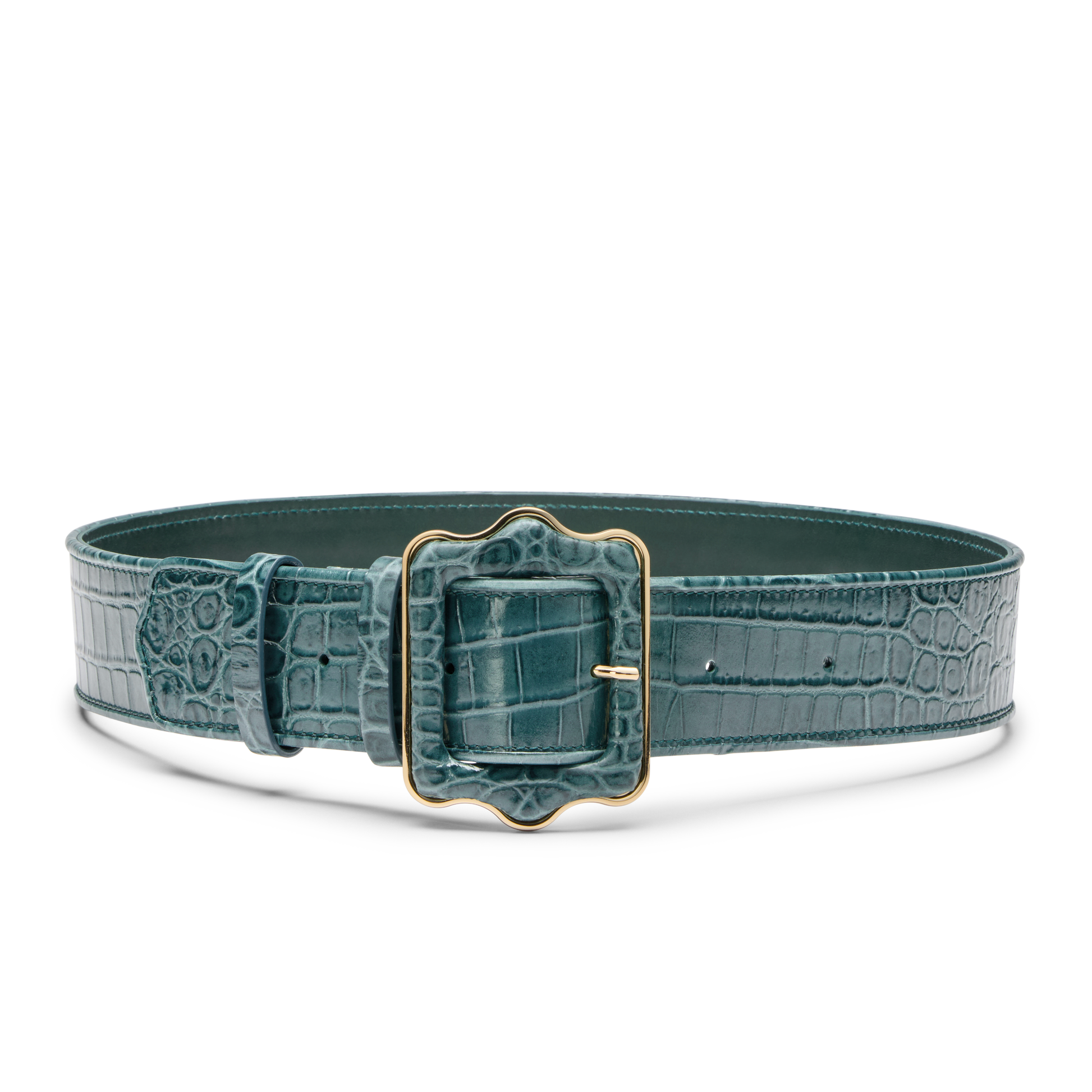 Vienna Belt in Emerald Green Croc Embossed Calf