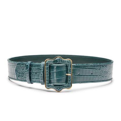 Vienna Belt in Emerald Green Croc Embossed Calf