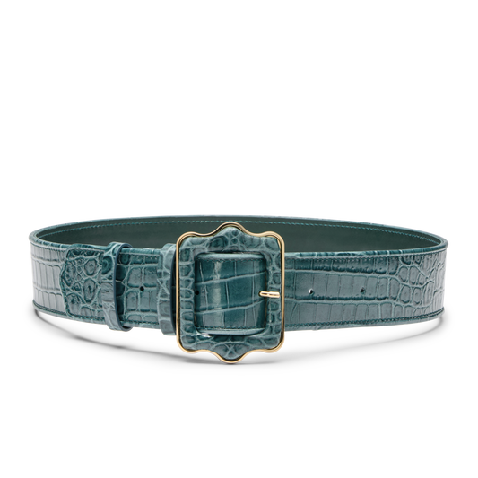 Vienna Belt in Emerald Green Croc Embossed Calf