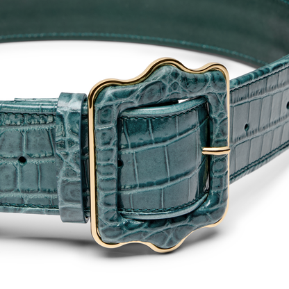 Vienna Belt in Emerald Green Croc Embossed Calf