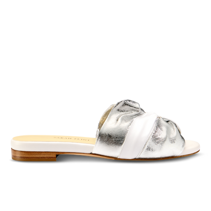Arabesque Slide in White And Silver Textured Nappa