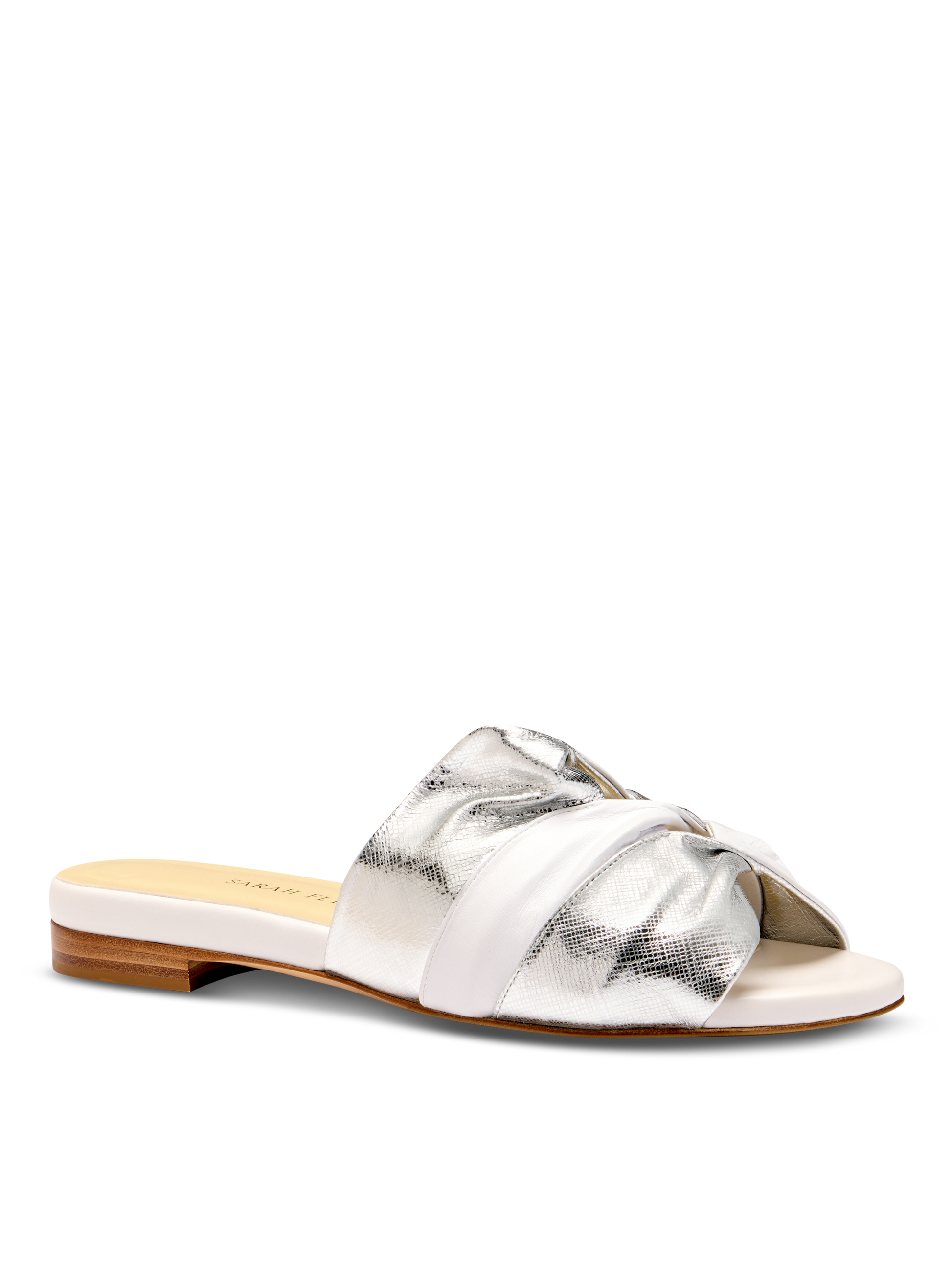 Arabesque Slide in White And Silver Textured Nappa