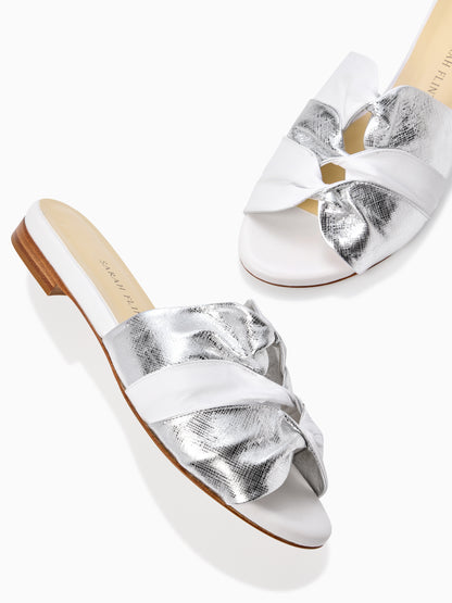 Arabesque Slide in White And Silver Textured Nappa
