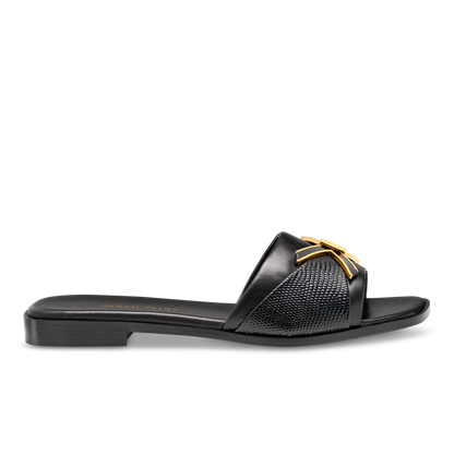 Mirjana Hardware Sandal in Black Nappa And Lizard Embossed Calf