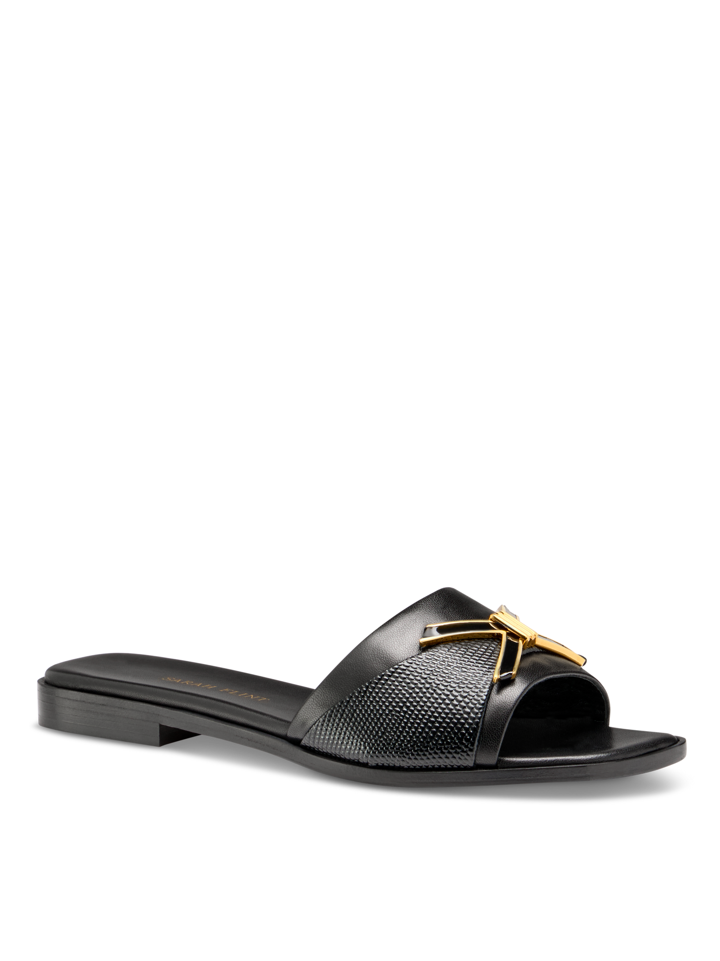 Mirjana Hardware Sandal in Black Nappa And Lizard Embossed Calf