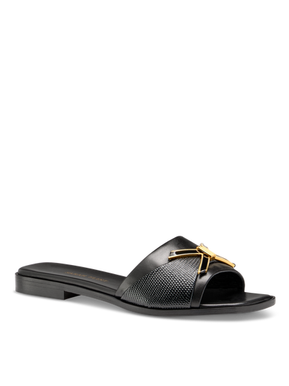 Mirjana Hardware Sandal in Black Nappa And Lizard Embossed Calf