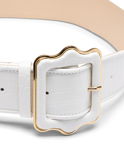 Vienna Waist Belt in White Croc Embossed Calf