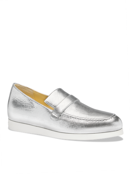 Alysia Sneaker in Silver Textured Saffiano