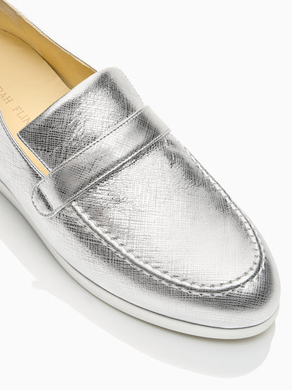 Alysia Sneaker in Silver Textured Saffiano