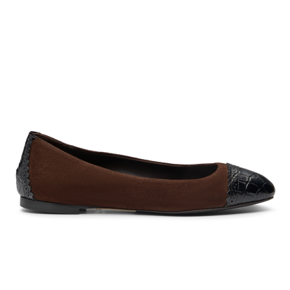 Sarah Flint X Mary Orton Cap Toe Flat in Deep Espresso Suede