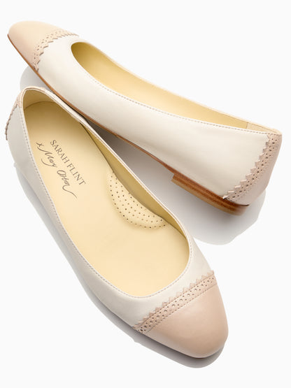 Sarah Flint X Mary Orton Cap Toe Flat in Ivory Nappa