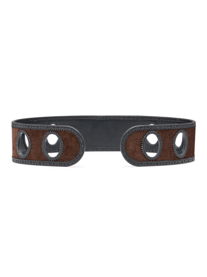 Sarah Flint X Mary Orton Reversible Scarf Belt in Black Calf And Deep Espresso Crosta