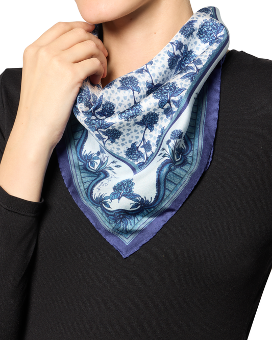 Sarah's Garden Scarf 45 in Hydrangea Blue Silk