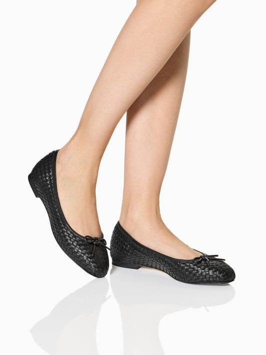 Perfect Ballet Flat in Black Woven Calf