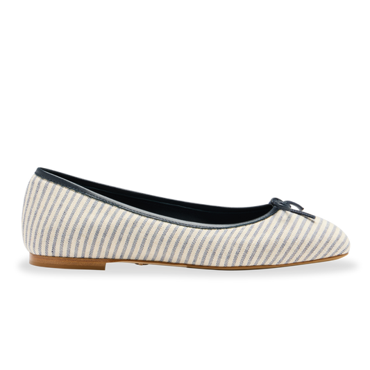 Perfect Ballet Flat in Navy Striped Linen