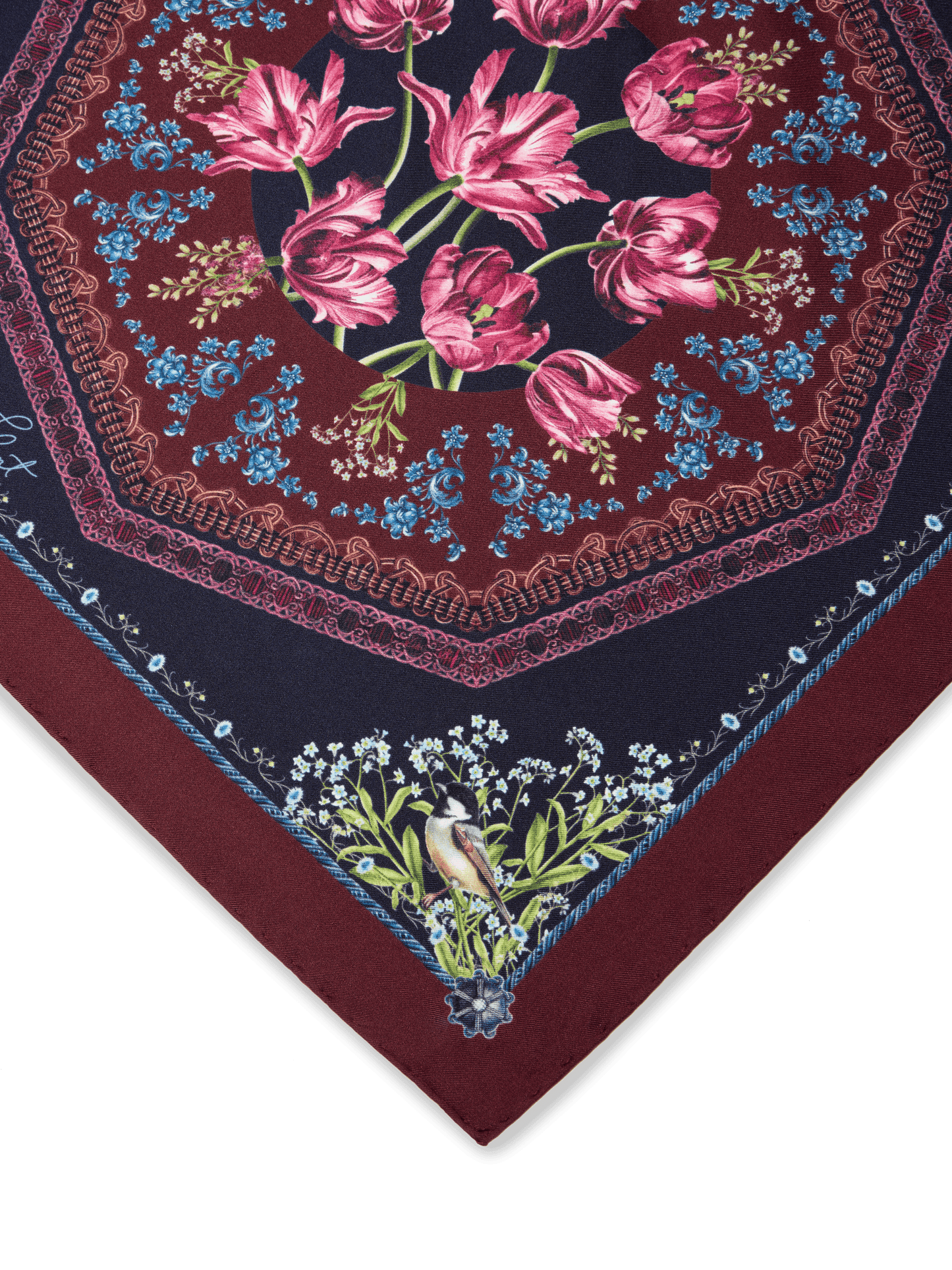 Filiigree Floral Scarf 45 in Navy Flora Silk