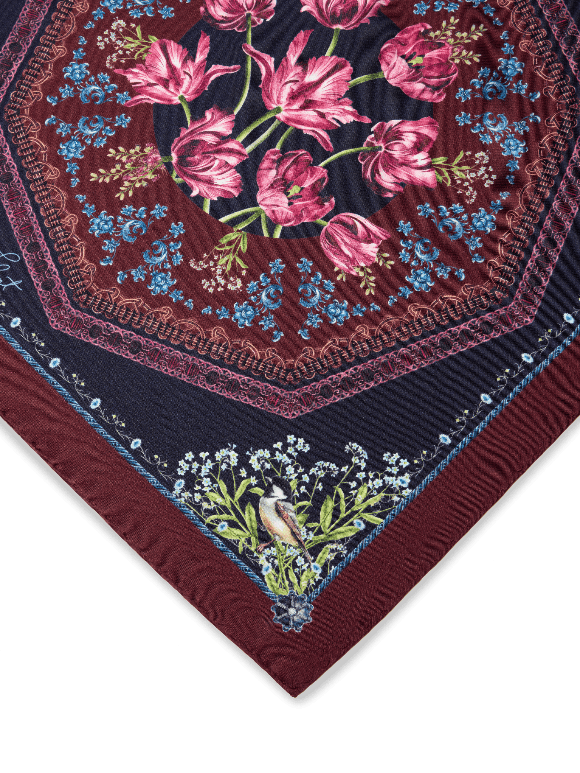 Filiigree Floral Scarf 45 in Navy Flora Silk