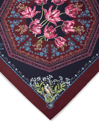 Filiigree Floral Scarf 45 in Navy Flora Silk