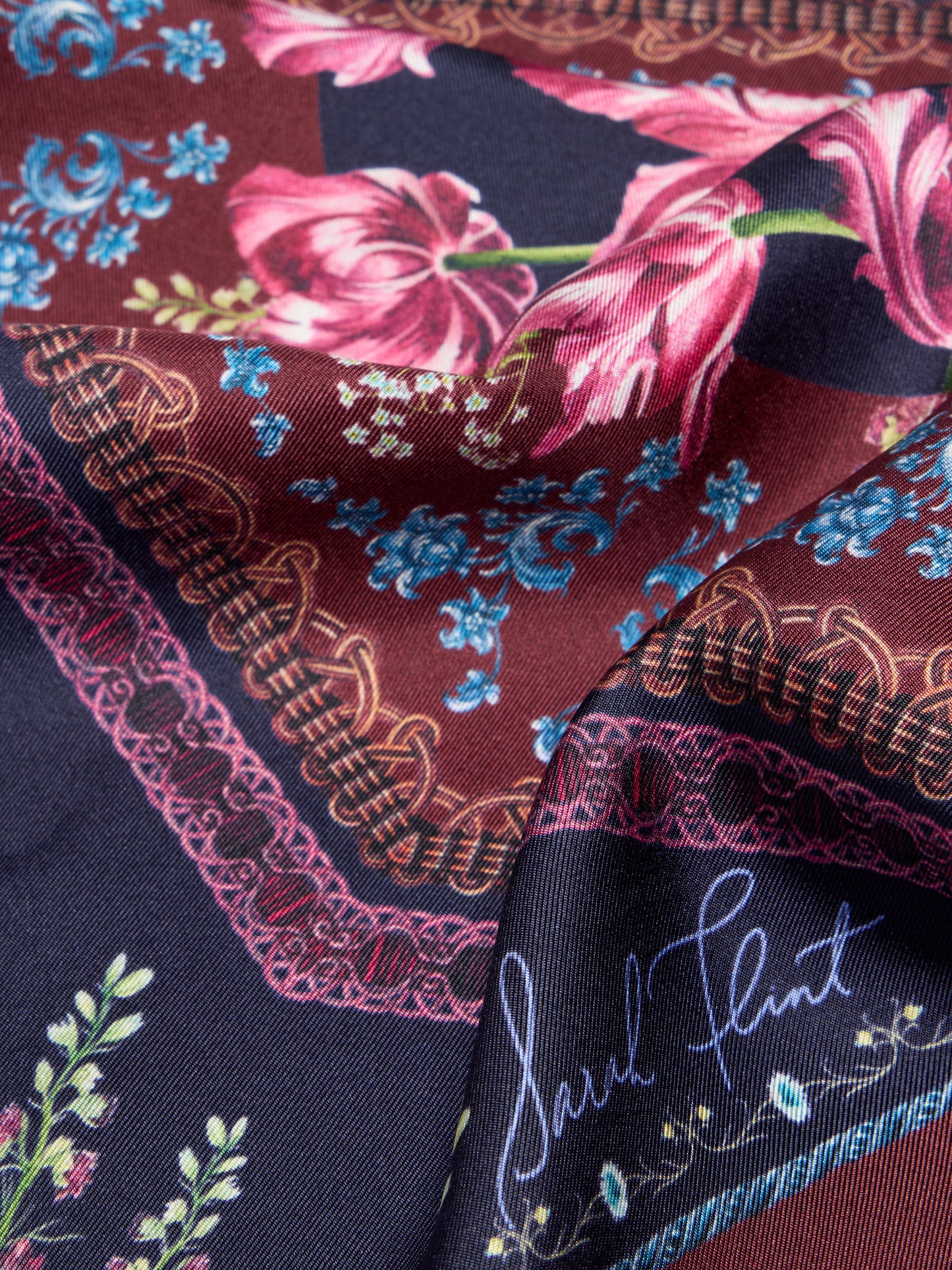 Filiigree Floral Scarf 45 in Navy Flora Silk