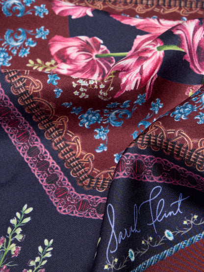 Filiigree Floral Scarf 45 in Navy Flora Silk