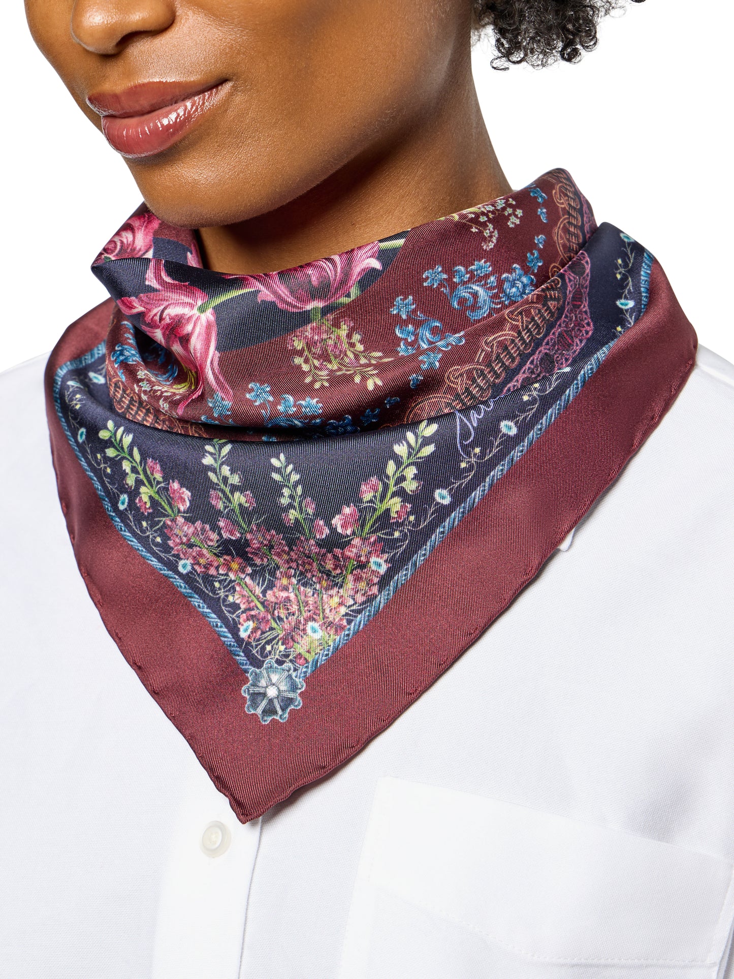 Filiigree Floral Scarf 45 in Navy Flora Silk