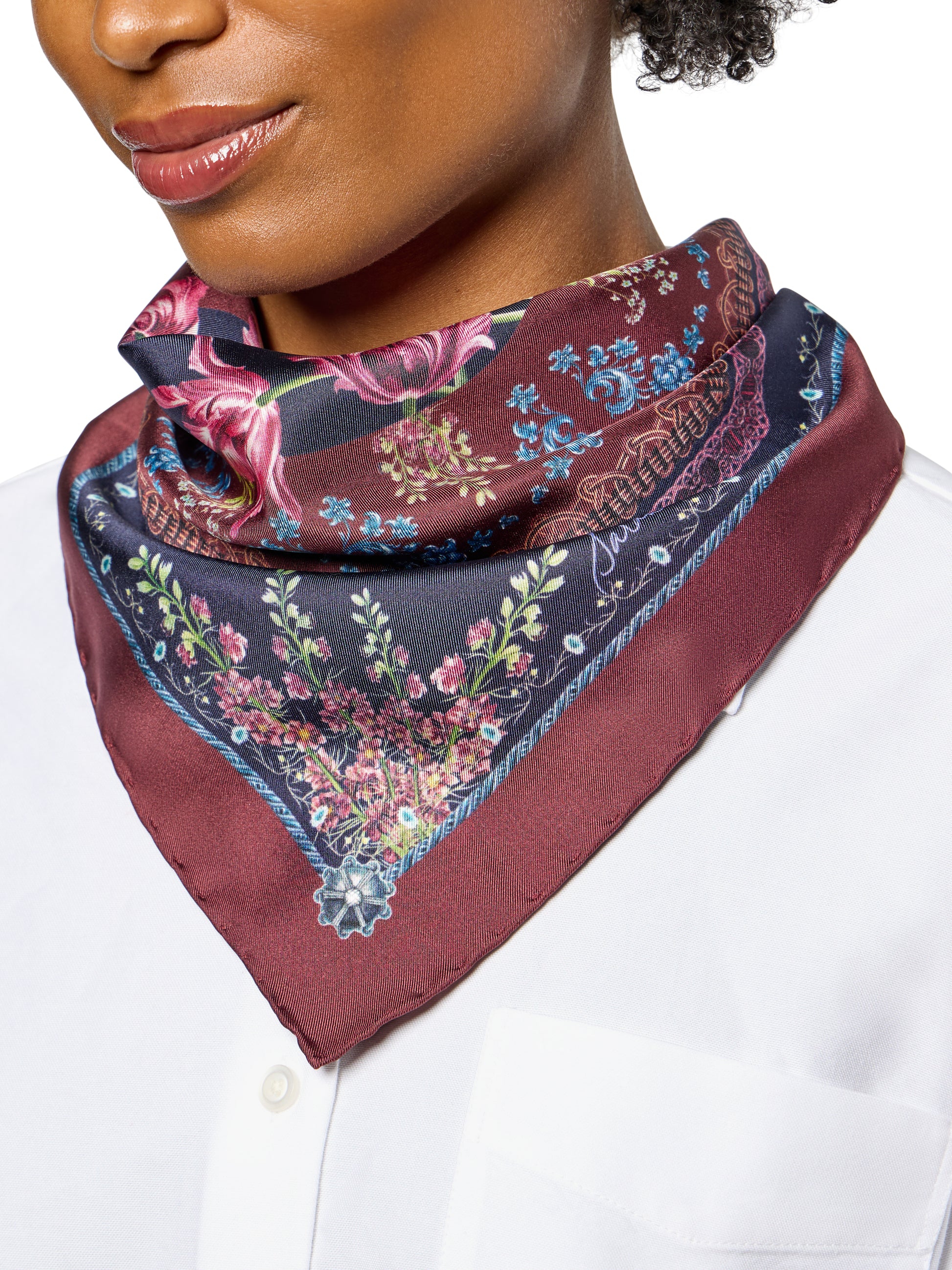 Filiigree Floral Scarf 45 in Navy Flora Silk