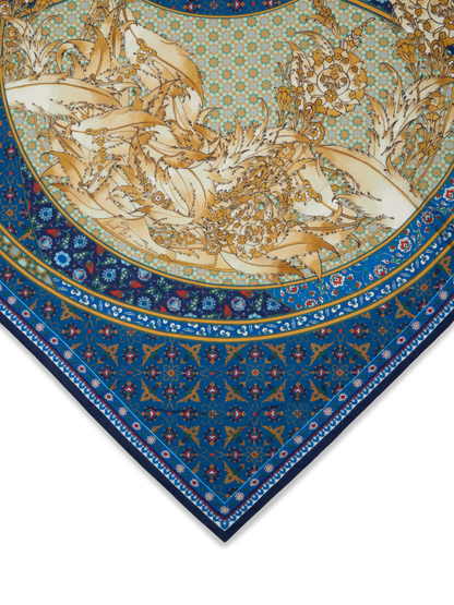 Mosaic Garden Scarf 140 in Sapphire Floral Cashmere Silk