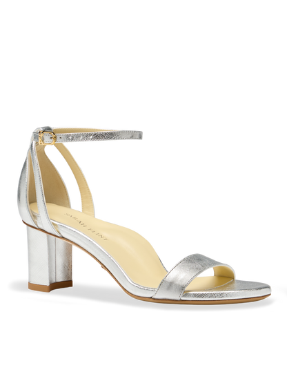 Perfect Block Sandal 60 in Silver Textured Saffiano