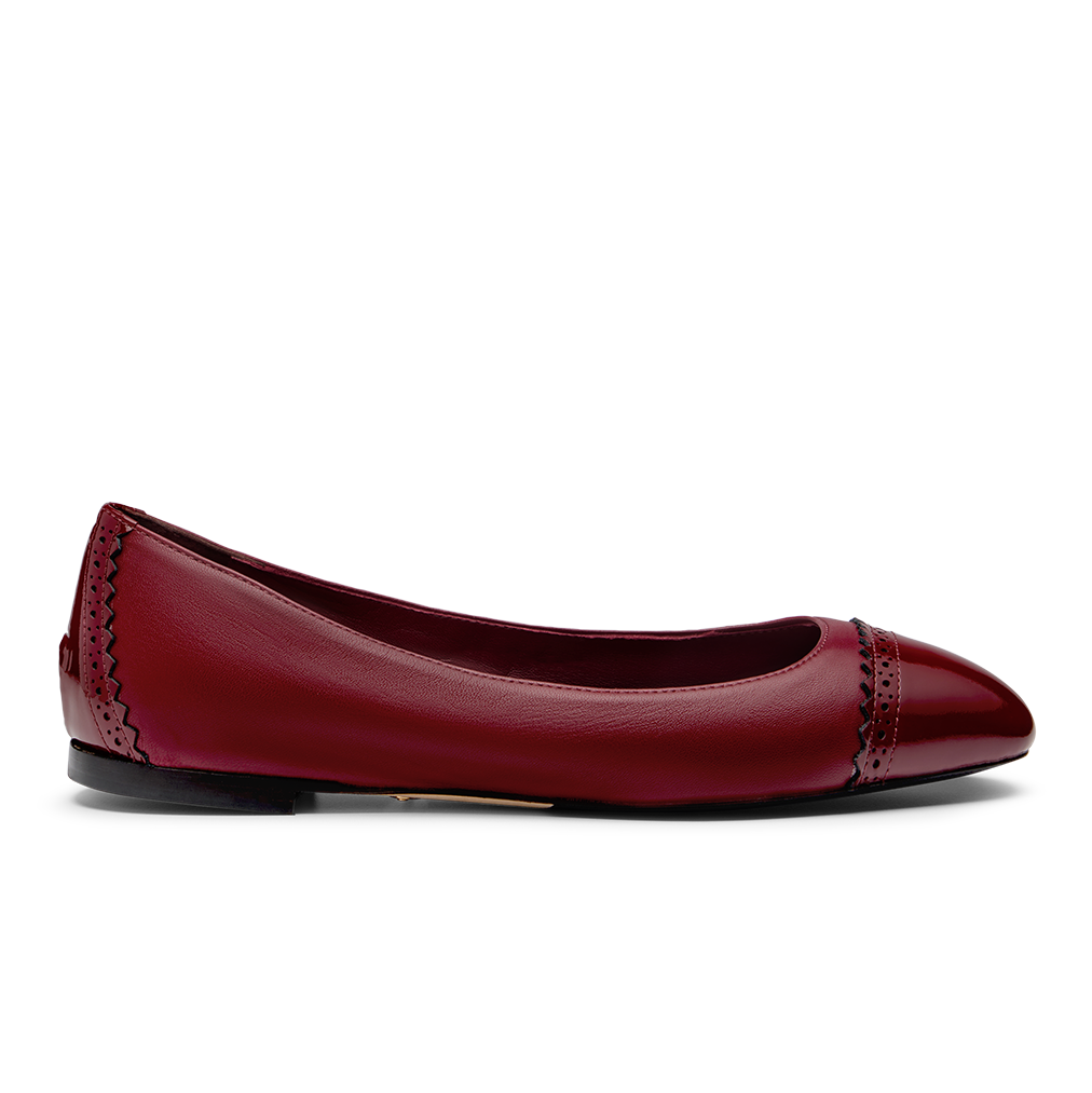 Sarah Flint X Mary Orton Cap Toe Flat in Bordeaux Nappa